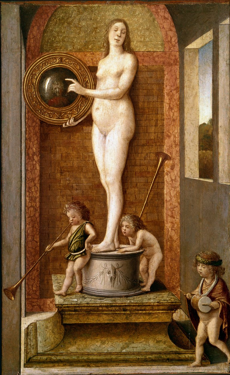 Allegori om Forsigtighed (eller Vanite). Maleri på træ af Giovanni Bellini (ca. 1432-1516) sagde il Giambellino 1490 ca. Størrelse 34x21 cm Venedig, Accademia Galleries af Giovanni Bellini