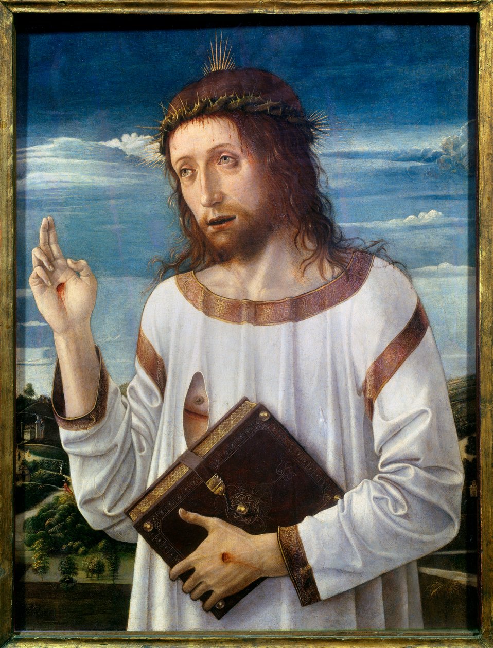 Christ Benching Maleri af Giovanni Bellini dit il Giambellino (1430-1516) 1460 Søn.0,58x0,46 m - Kristus velsignelse. Maleri af Giovanni Bellini kaldet Giambellino (1430-1516) 1460. 0,58 x 0,46 m. Louvre-museet, Paris af Giovanni Bellini