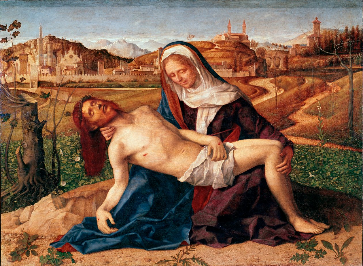 Kristus døde i Jomfru Pietas arme. Maleri af Giovanni Bellini dit il Giambellino (1432 ca.-1516) 1505 Dim.65x90 cm. Venedig, Accademia Galleries af Giovanni Bellini