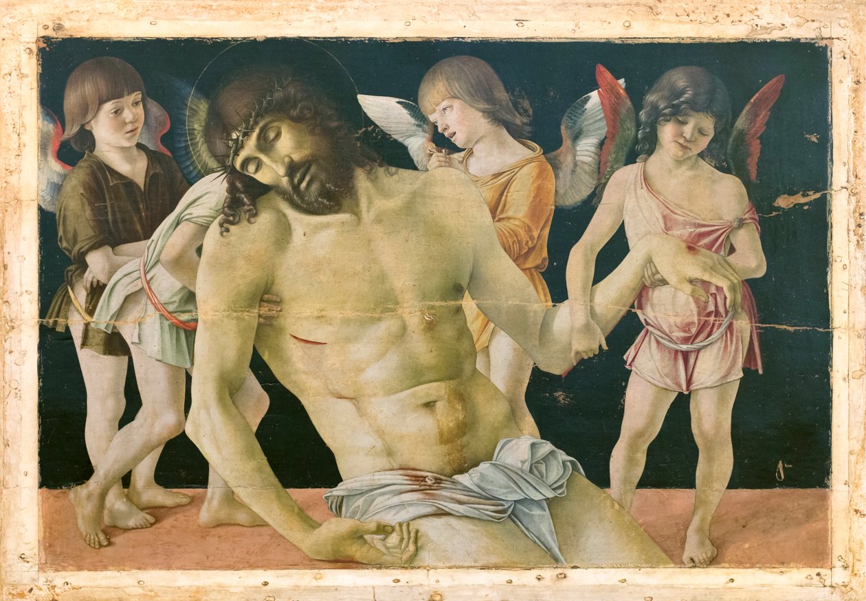 Død Kristus støttet af engle, ca. 1475 (olie og tempera på træplade) af Giovanni Bellini