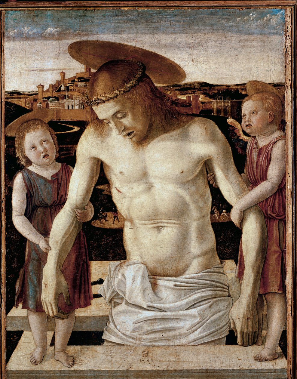 Død Kristus med to engle (tempera på panelet af Giovanni Bellini