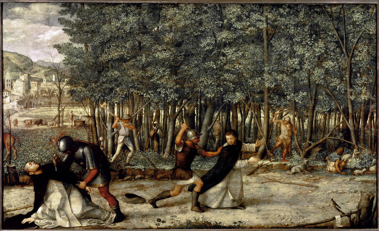 Sankt Peters Martyrs død (tempera på panelet, omkring 1509) af Giovanni Bellini