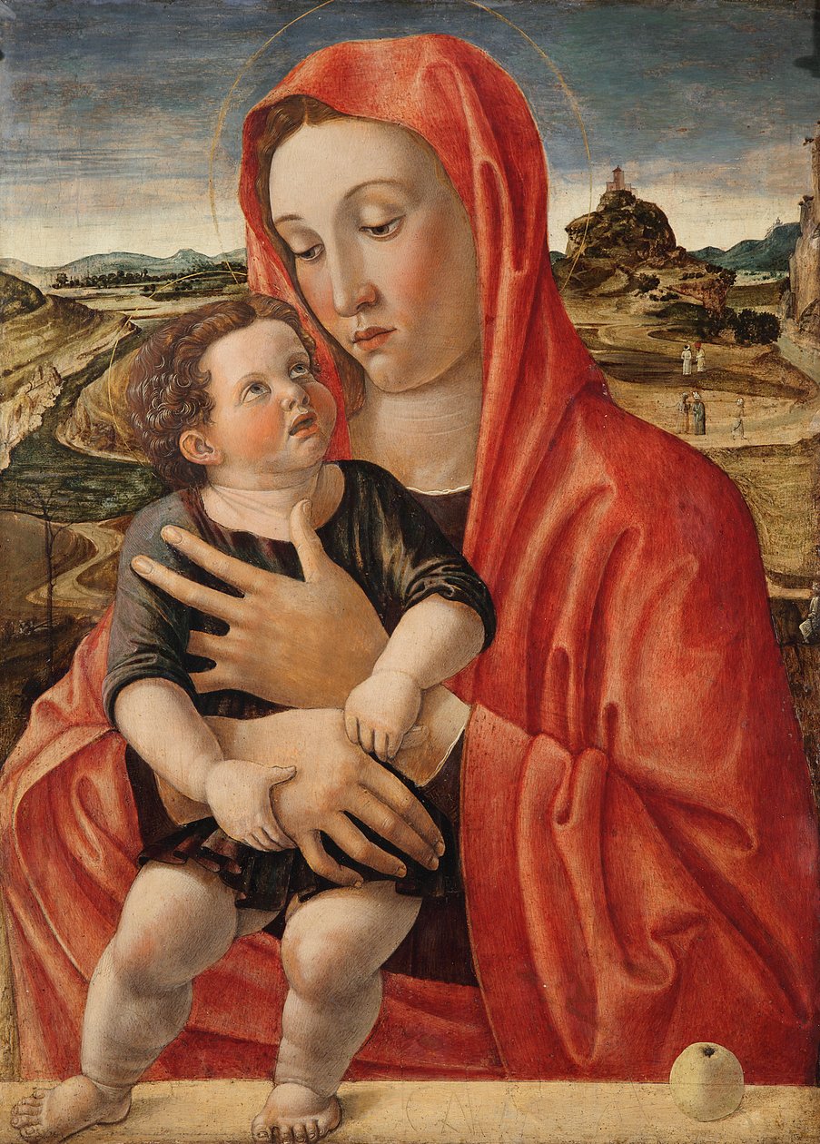 Tysk: Maria mit dem Kind, das auf einer Brüstung steht Madonna mit Kind af Giovanni Bellini