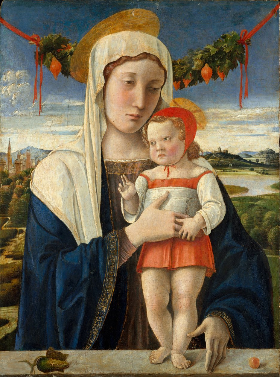 Madonna og barn, ca. 1470 (tempera, olie og guld på træ) af Giovanni Bellini