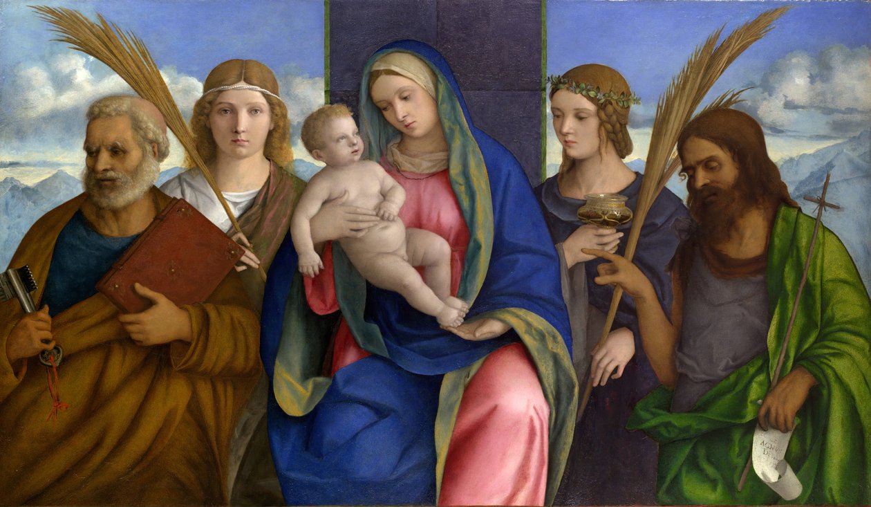 Madonna og barn med hellige. af Giovanni Bellini