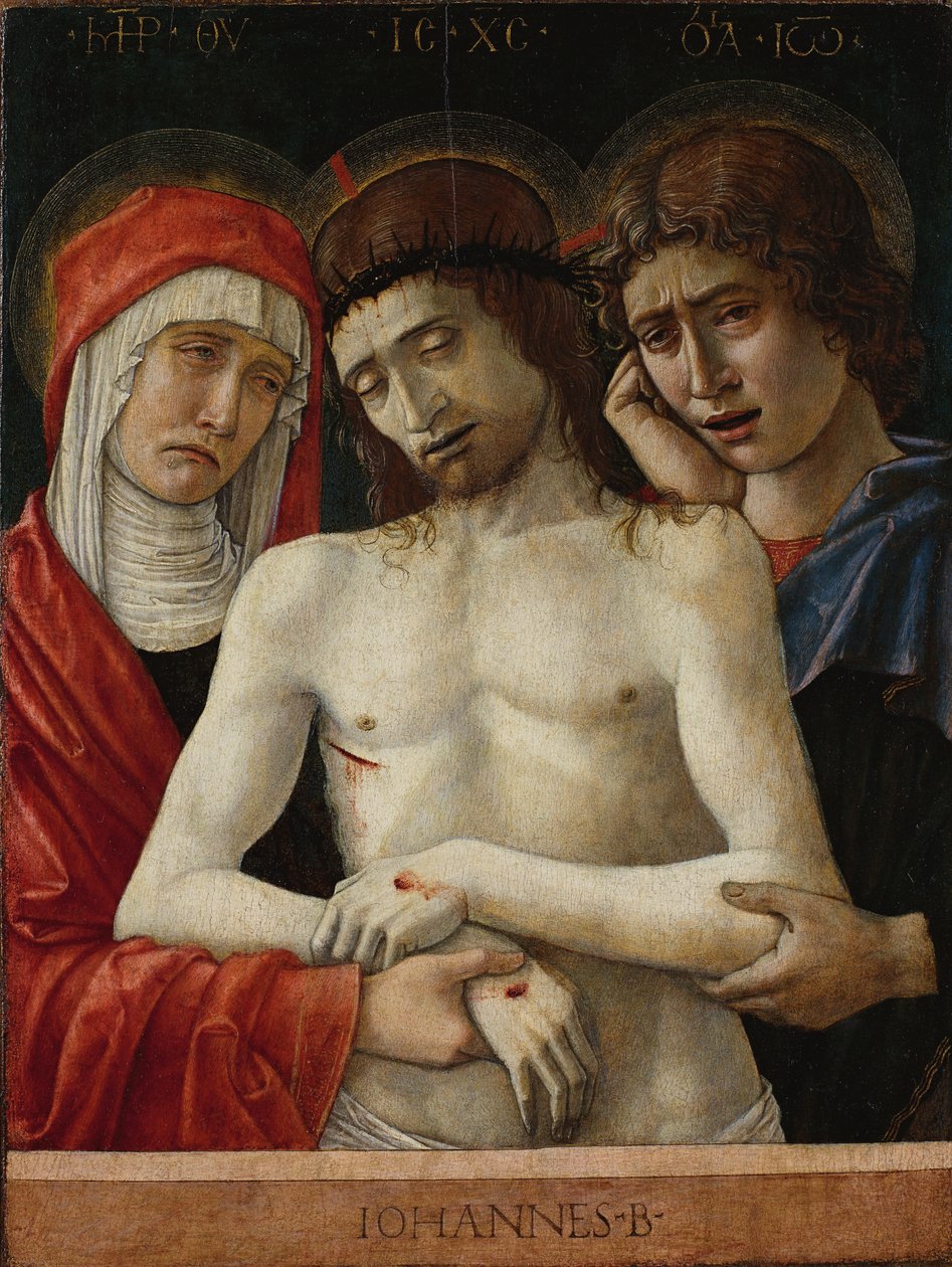 Pietà med Madonna og Johannes Evangelisten af Giovanni Bellini