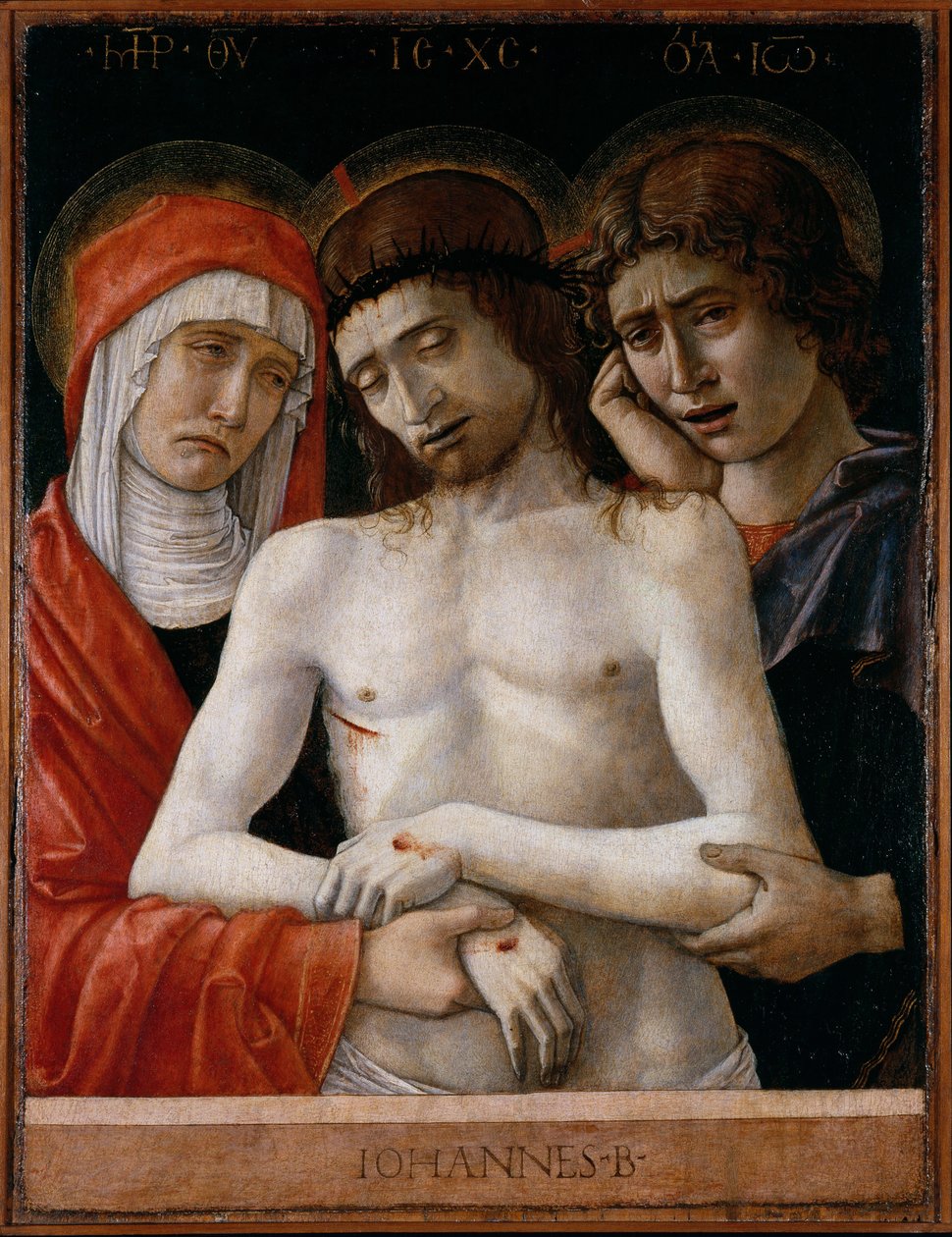 Pietà med Madonna og Johannes Evangelisten af Giovanni Bellini