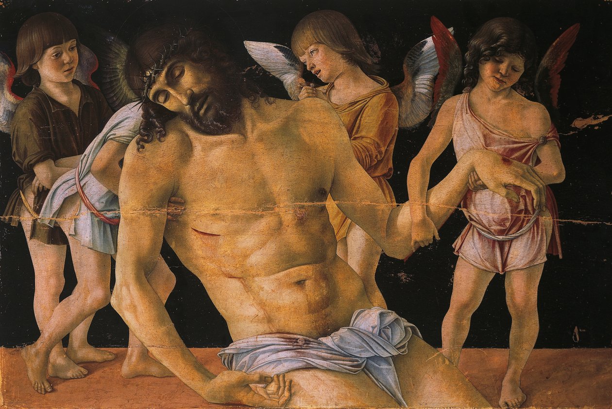Pieta or Dead Christ Supported by Angels, ca. 1474 (tempera på panel) af Giovanni Bellini