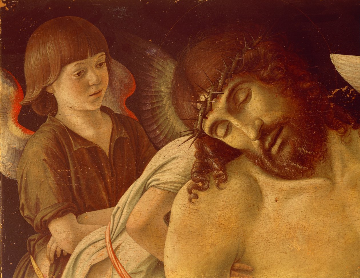 Pieta eli Kuollut Kristus Enkeleiden tukema, n. 1474, kirjoittanut Giovanni Bellini (1431-36 - 1516), tempera paneelissa, 91x131 cm. Yksityiskohta. af Giovanni Bellini