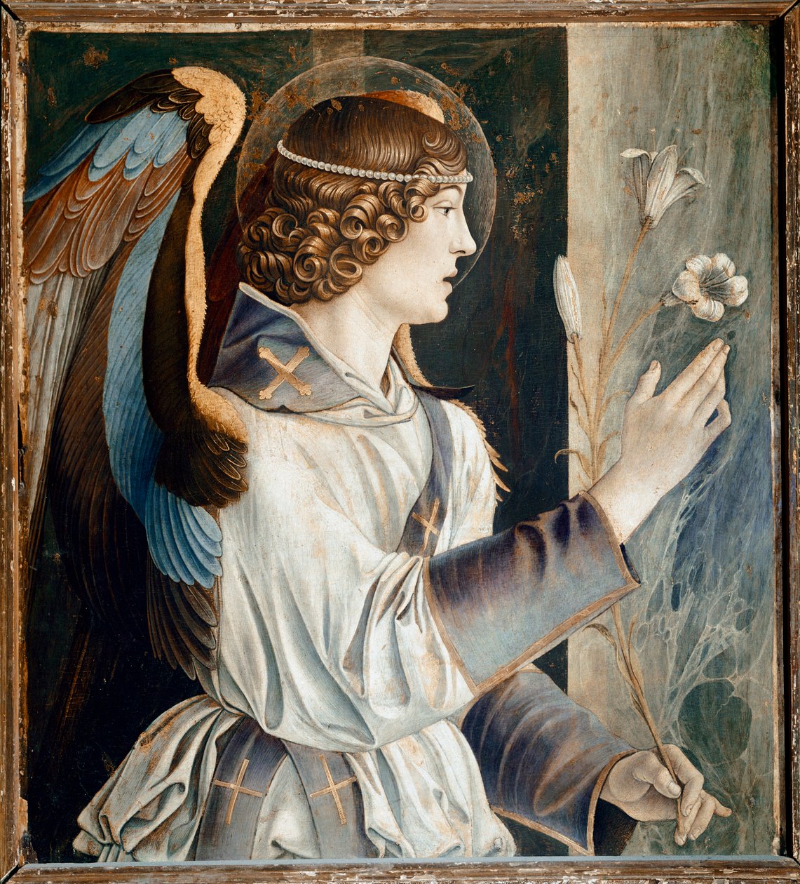 Polyptykon af St. Vincent Ferrier: Bebudelsens engel (St. Vincents Ferrer-polyptykon: Bebudelsens engel) Maleri af Giovanni Bellini dit il Giambellino (ca. 1432-1516) 1464-1468 Dim 72x67 cm Venedig Kirke Santi Giovanni e Paolo af Giovanni Bellini