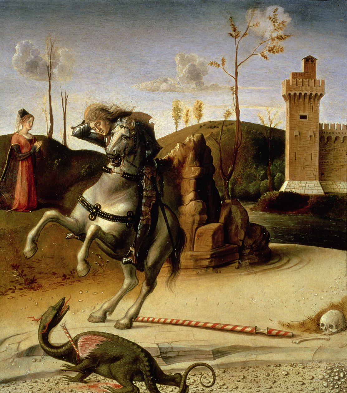 St. George and the Dragon, predella paneldetalje af 85578 af Giovanni Bellini