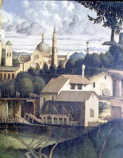 Korsfæstelsen, detalje af arkitektur i baggrunden (se også 87046, 87045, 87090) c.1505 (panel) af Giovanni Bellini
