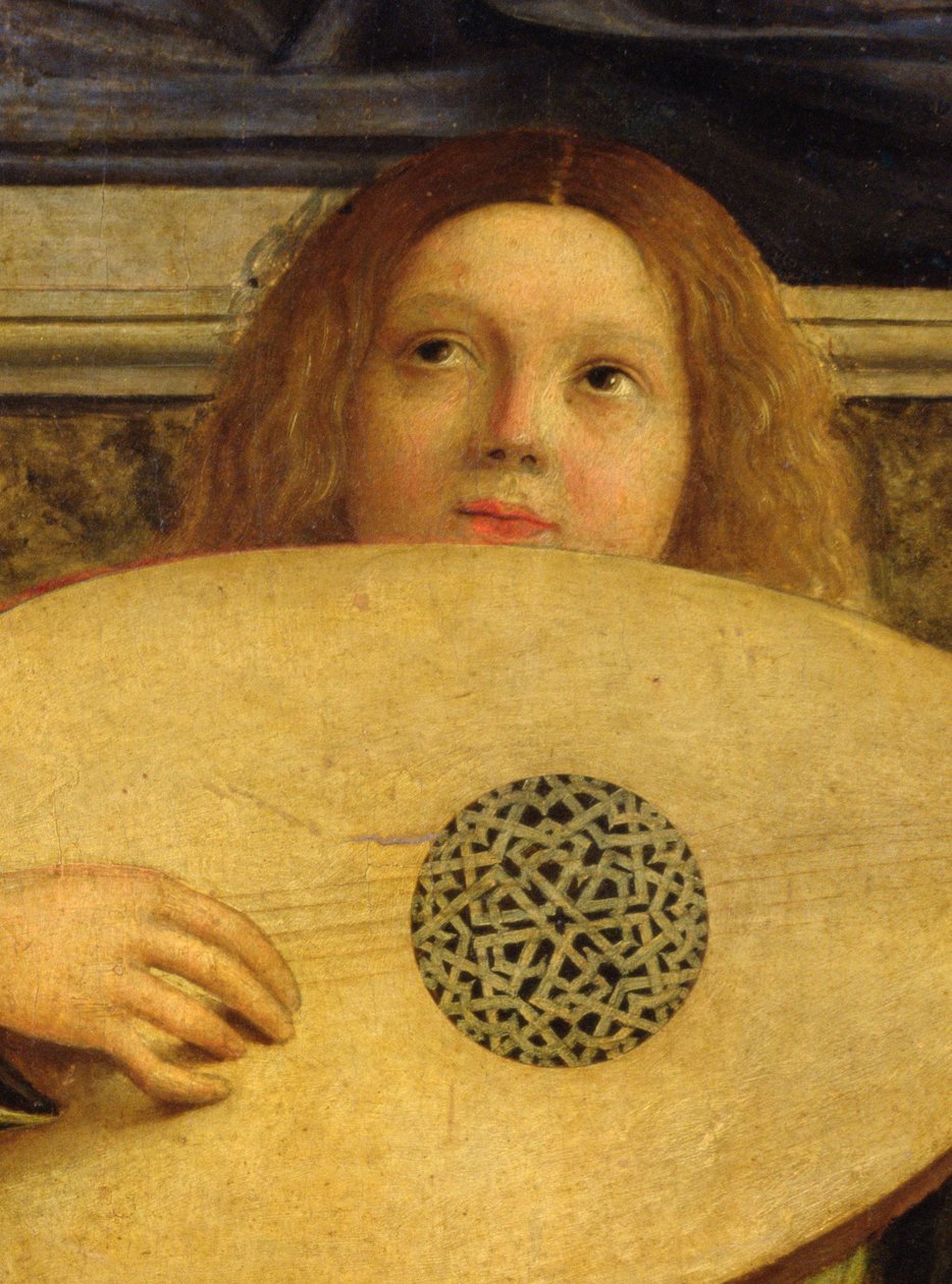 San Giobbe-altertavlen, detalje af en engel, der spiller musik, ca. 1487 (olie på panel) (detalje af 55433) af Giovanni Bellini