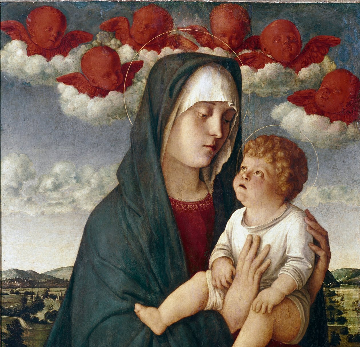 Jomfru med barn og engle. Detalje (tempera på panelet af Giovanni Bellini