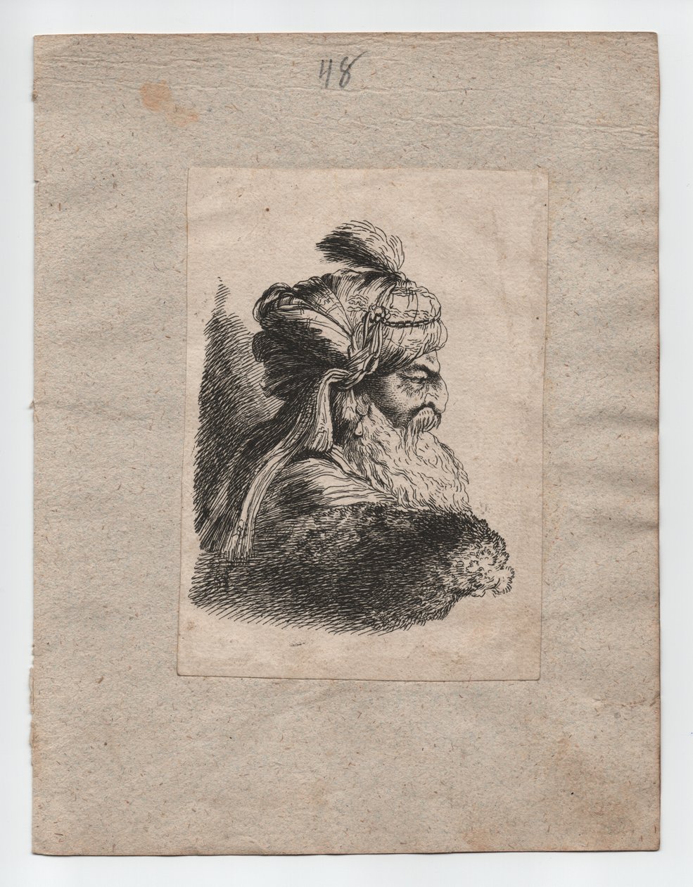 Tyrkisk hoved med turban, ca. 1760 (stik) af Giovanni Benedetto (1609 64) (after) Castiglione
