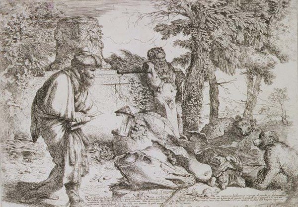 Diogenes leder efter en ærlig mand (ætsning) af Giovanni Benedetto Castiglione