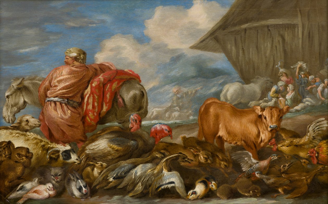 Dyrene der kommer ind i Noahs ark, ca. 1639-64 (olie på panel) af Giovanni Benedetto Castiglione