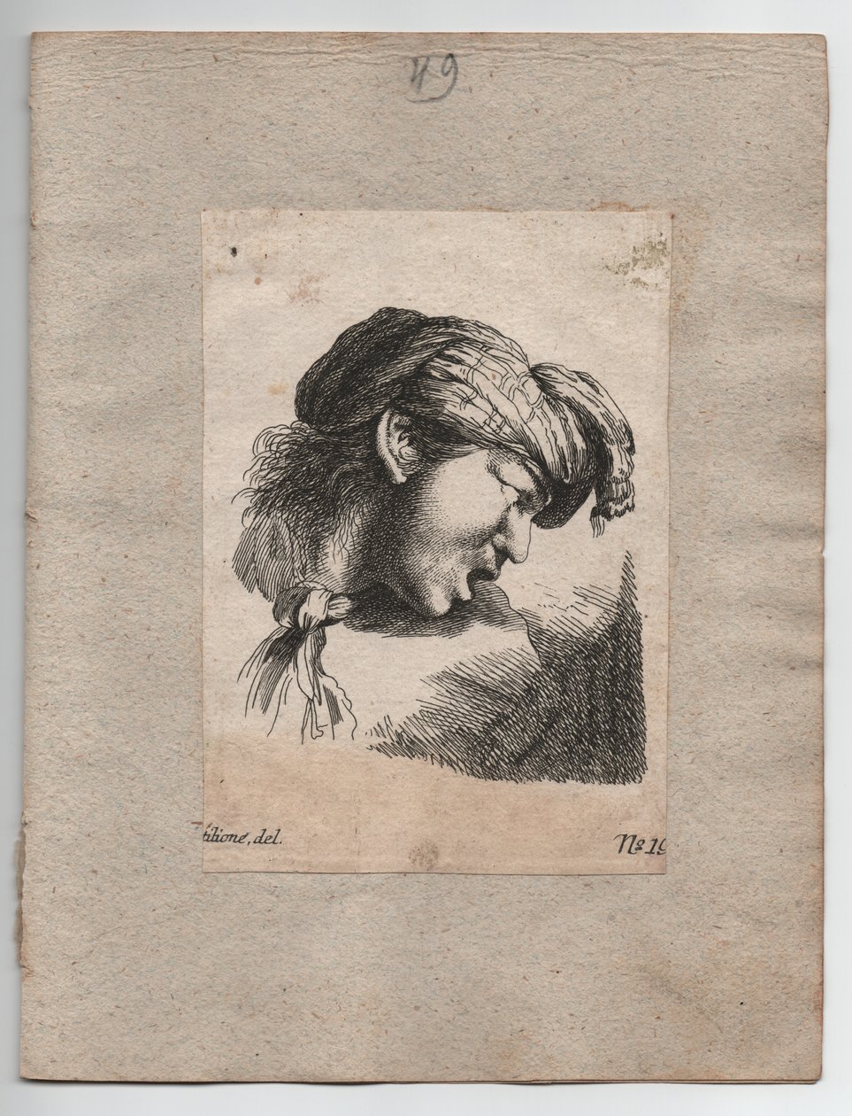 Tyrkisk hoved med tørklæde, ca. 1750 (kobberstik) af Giovanni Benedetto (1609 64) (after) Castiglione