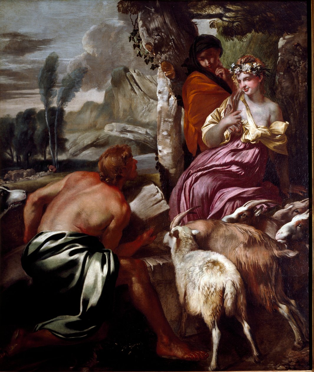 Jacob møder Rachel ved brønden Maleri af Giovanni Benedetto Castiglione dit il Grechetto (1610-1665) 1600-tallets gener, privat samling af Giovanni Benedetto Castiglione