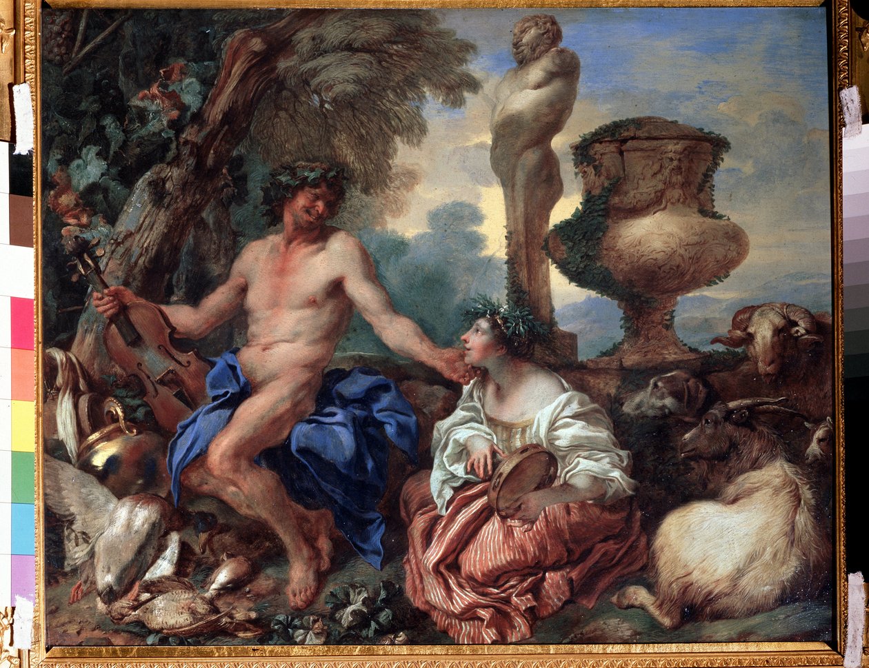 ""Pastoral scene, hyrdinde og fauna"" (Pastoral scene. Faun og hyrdinde) Maleri af Giovanni Benedetto Castiglione (1610-1665) ca. 1650 Moskva, Pushkin Fine Arts Museum af Giovanni Benedetto Castiglione