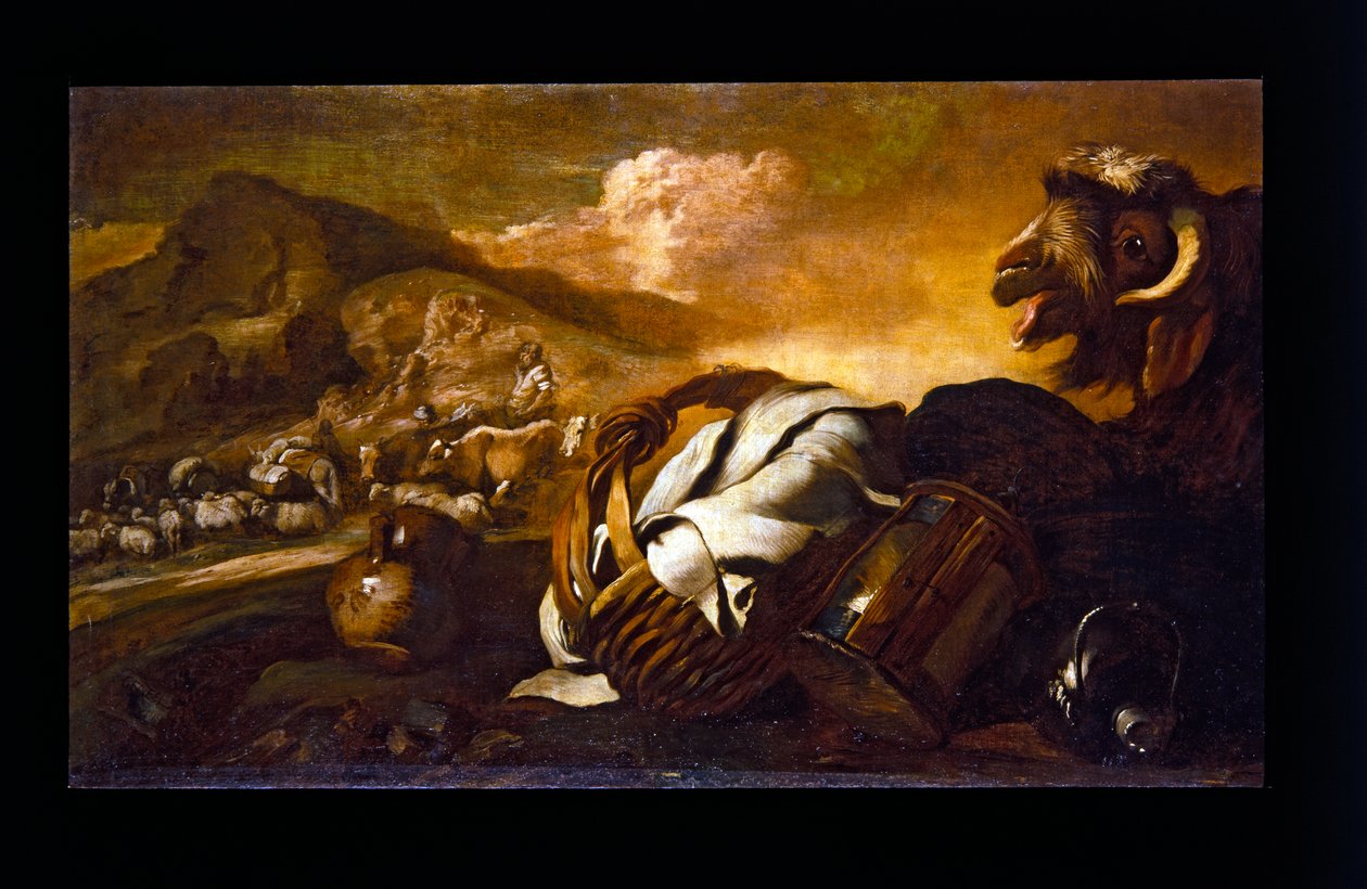 Stilleben med ged af Giovanni Benedetto (1609 64) Castiglione