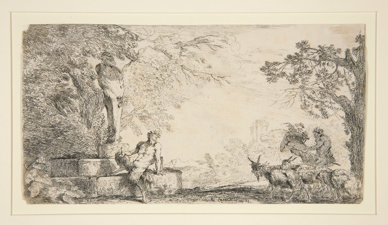 En Satyr hviler under en Herm af Giovanni Benedetto Castiglione