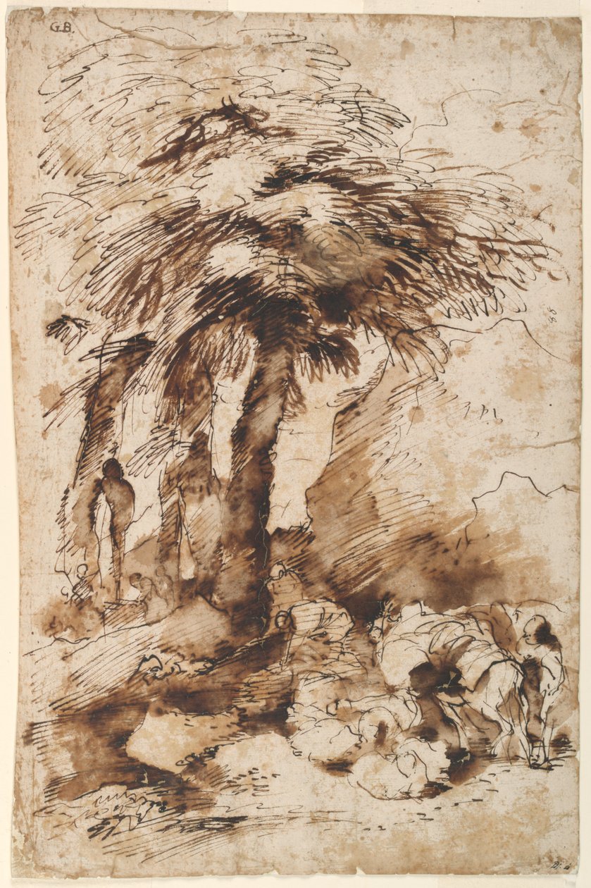 Campingvogn i hvile i nærheden af en Herm af Giovanni Benedetto Castiglione
