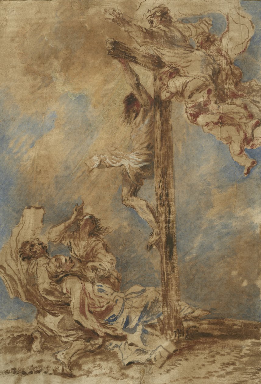 Korsfæstelse med Jomfruen, de hellige Johannes og Maria Magdalena og Gud Faderen, ca. 1651 af Giovanni Benedetto Castiglione