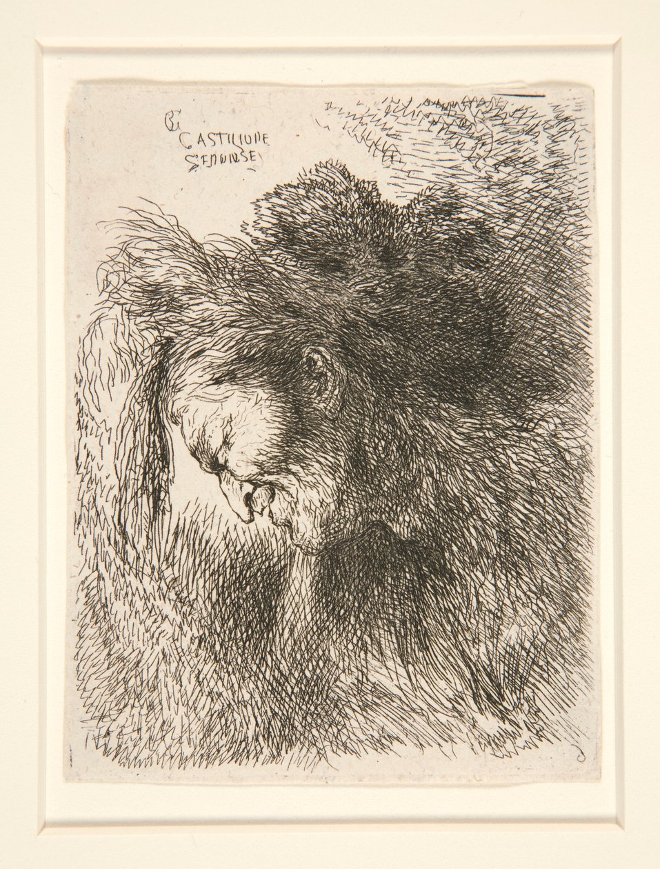 Figur iført en pelshue, vendt mod venstre, fra serien Small Studies of Heads af Giovanni Benedetto Castiglione