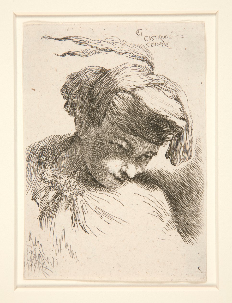 Figur med deres hoved lænet mod deres skulder, fra serien Small Studies of Heads af Giovanni Benedetto Castiglione