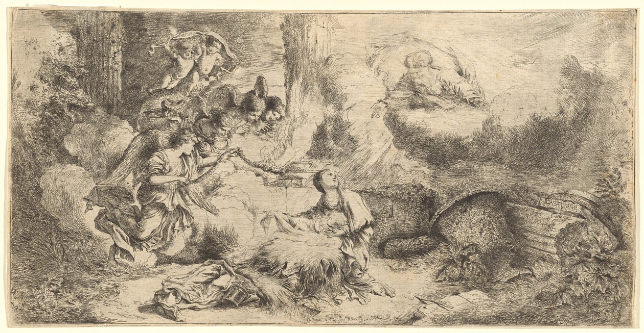 Gud Fader og Engle, der tilbeder Kristusbarnet af Giovanni Benedetto Castiglione
