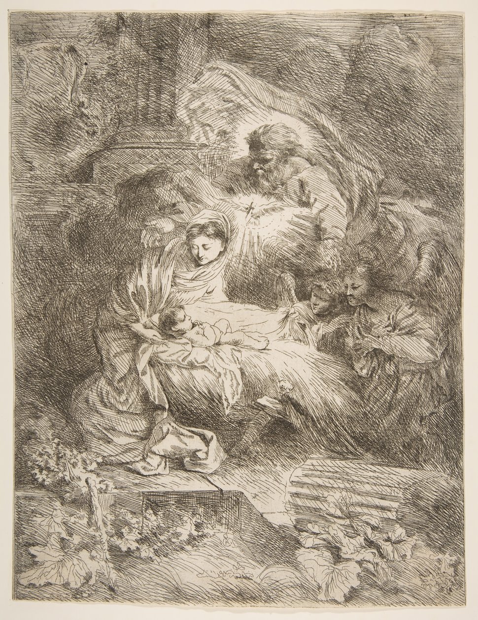 Gud Faderen observerer Jomfruen og Barnet, engle til højre, ca. 1645-47. af Giovanni Benedetto Castiglione