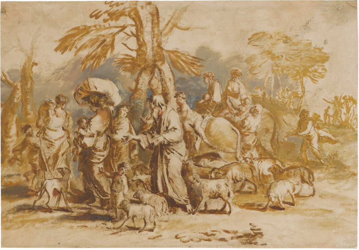 Hirtenfamilie auf der Reise (Reise Jakobs) af Giovanni Benedetto Castiglione