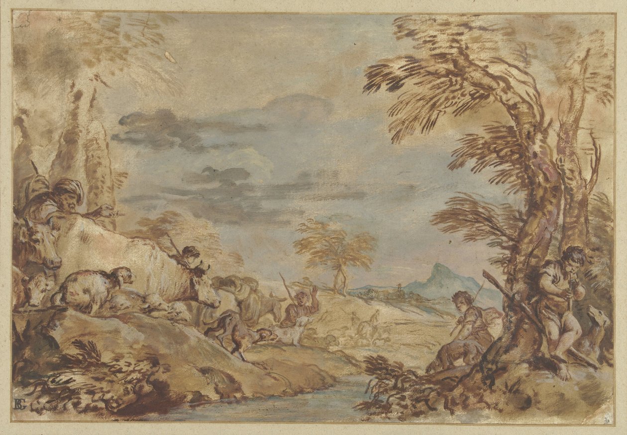 Landskab med vandrende flokke af Giovanni Benedetto Castiglione