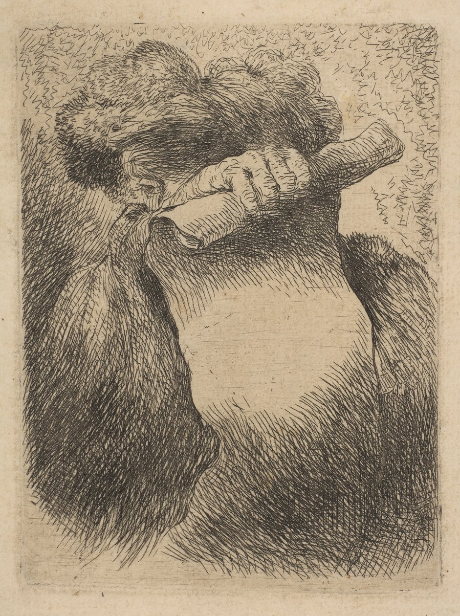 Mand med en rulle foran sit ansigt, fra serien af Small Heads in Orien..., ca. 1645-50. af Giovanni Benedetto Castiglione