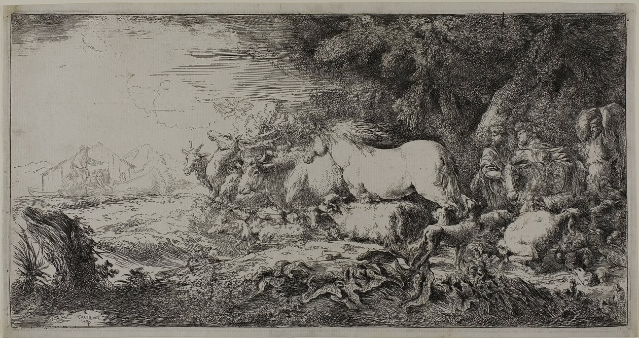Noah og dyrene på vej ind i arken af Giovanni Benedetto Castiglione