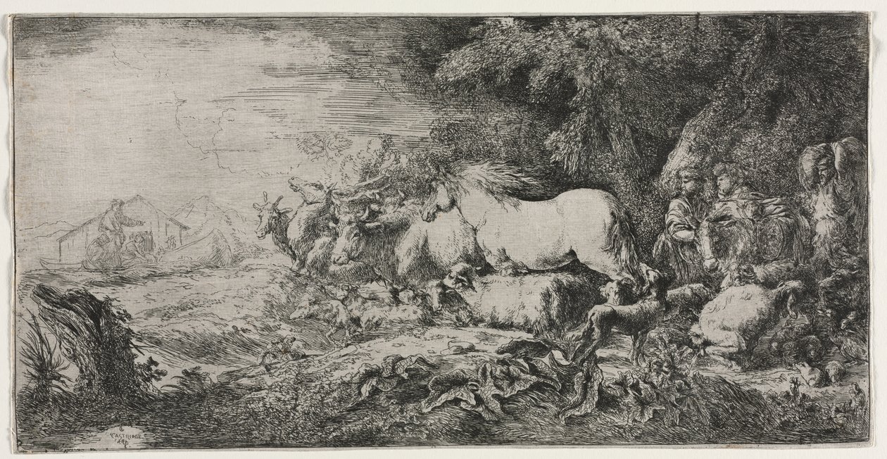 Noah og dyrene på vej ind i arken af Giovanni Benedetto Castiglione