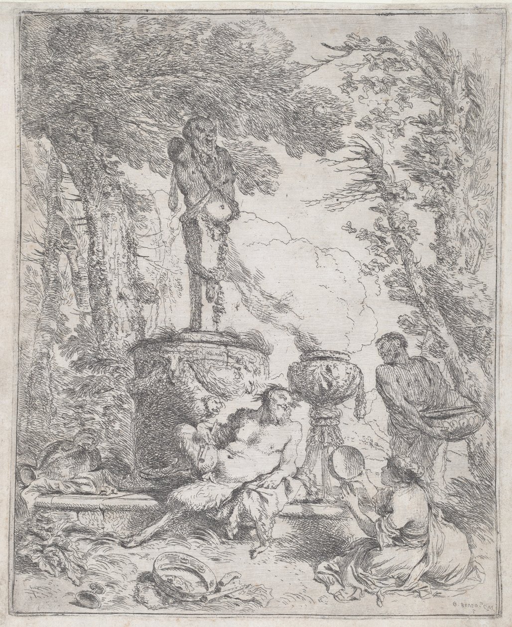 Pan Liggende foran en Herm af Giovanni Benedetto Castiglione