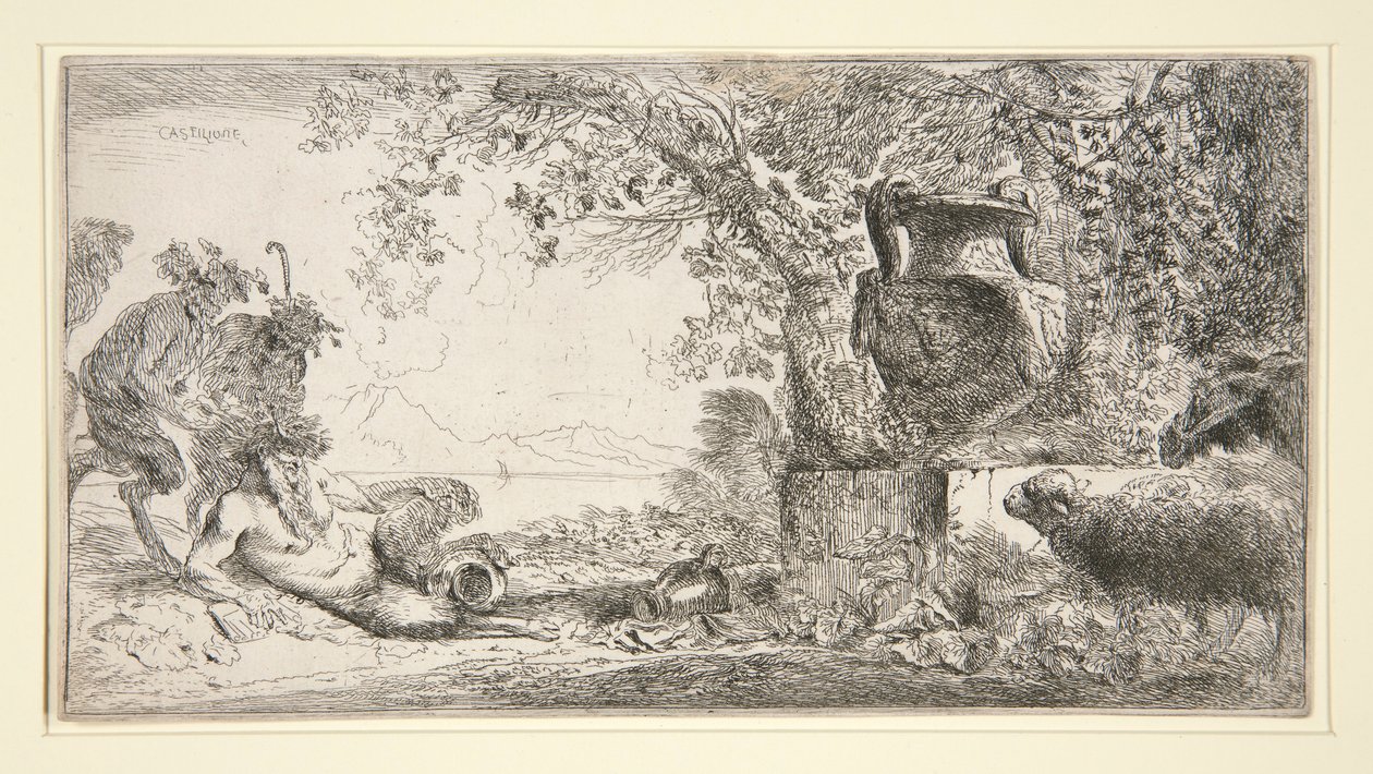 Pandebredt overfor en vase af Giovanni Benedetto Castiglione