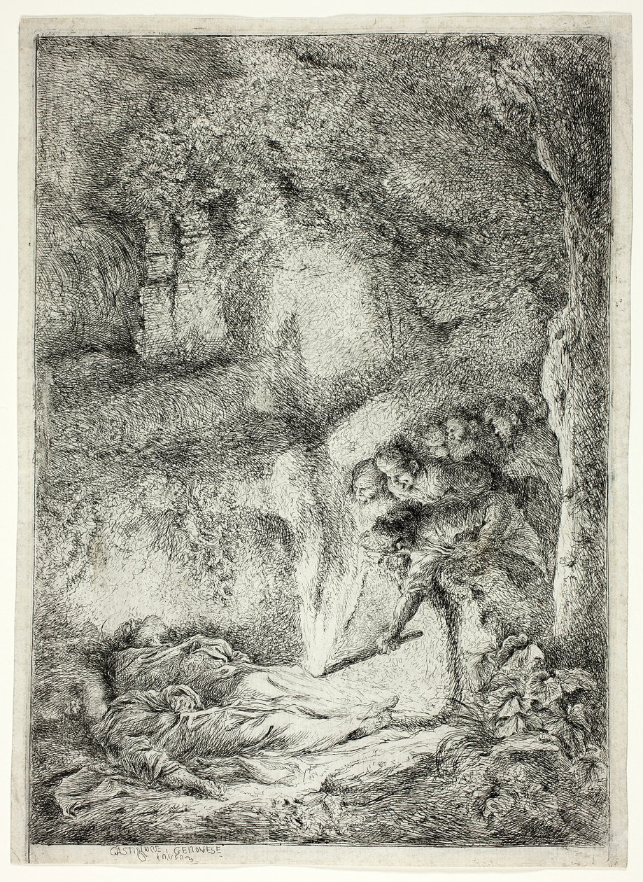 Ligene af de hellige Peter og Paul skjult i katakomberne af Giovanni Benedetto Castiglione