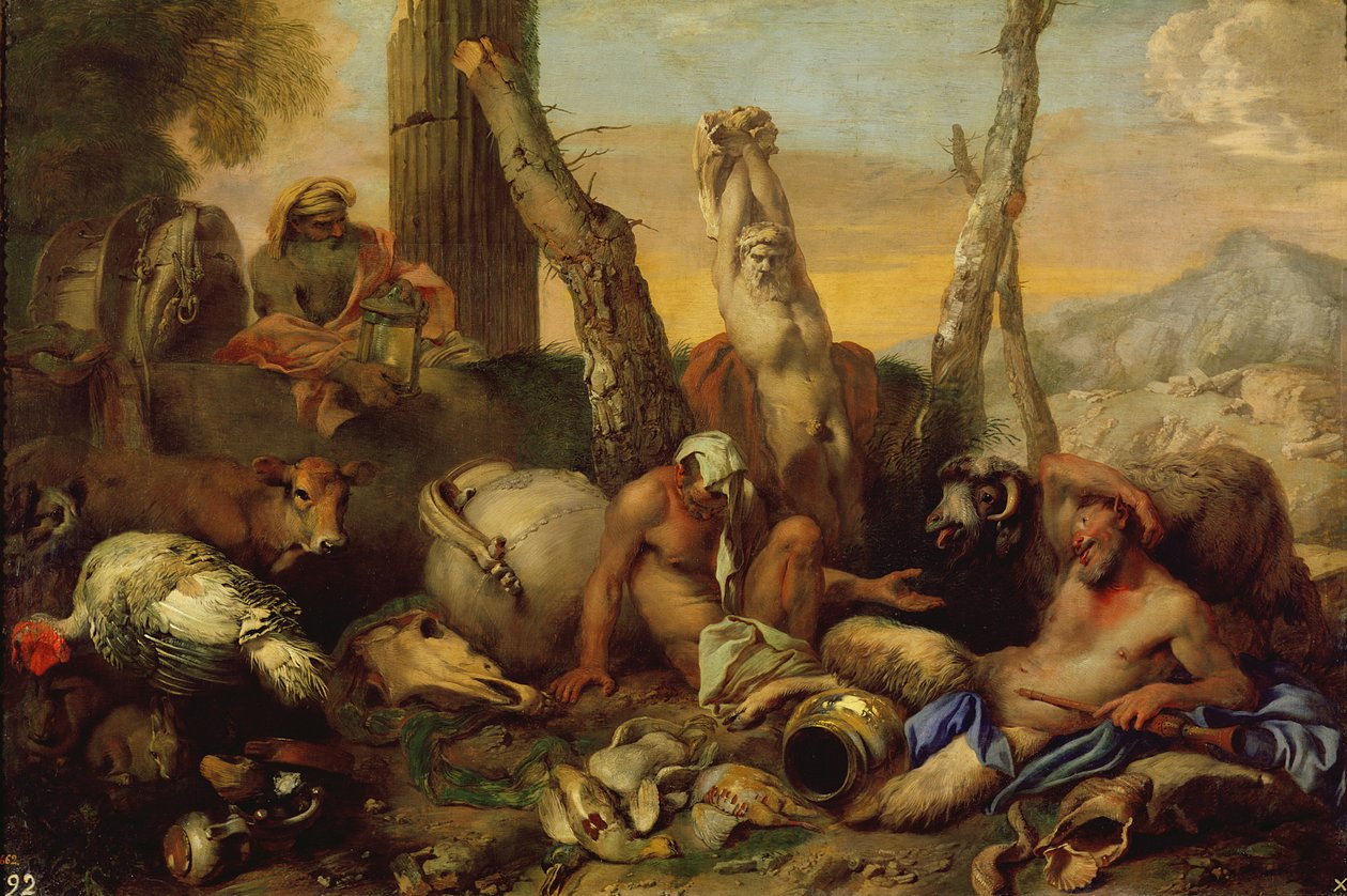 The Fable of Diogenes, leder med en lygte efter en god mand af Giovanni Benedetto Castiglione