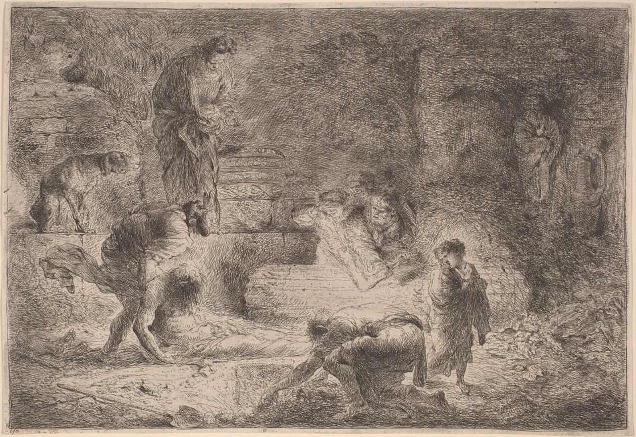 Tobit begraver de døde af Giovanni Benedetto Castiglione