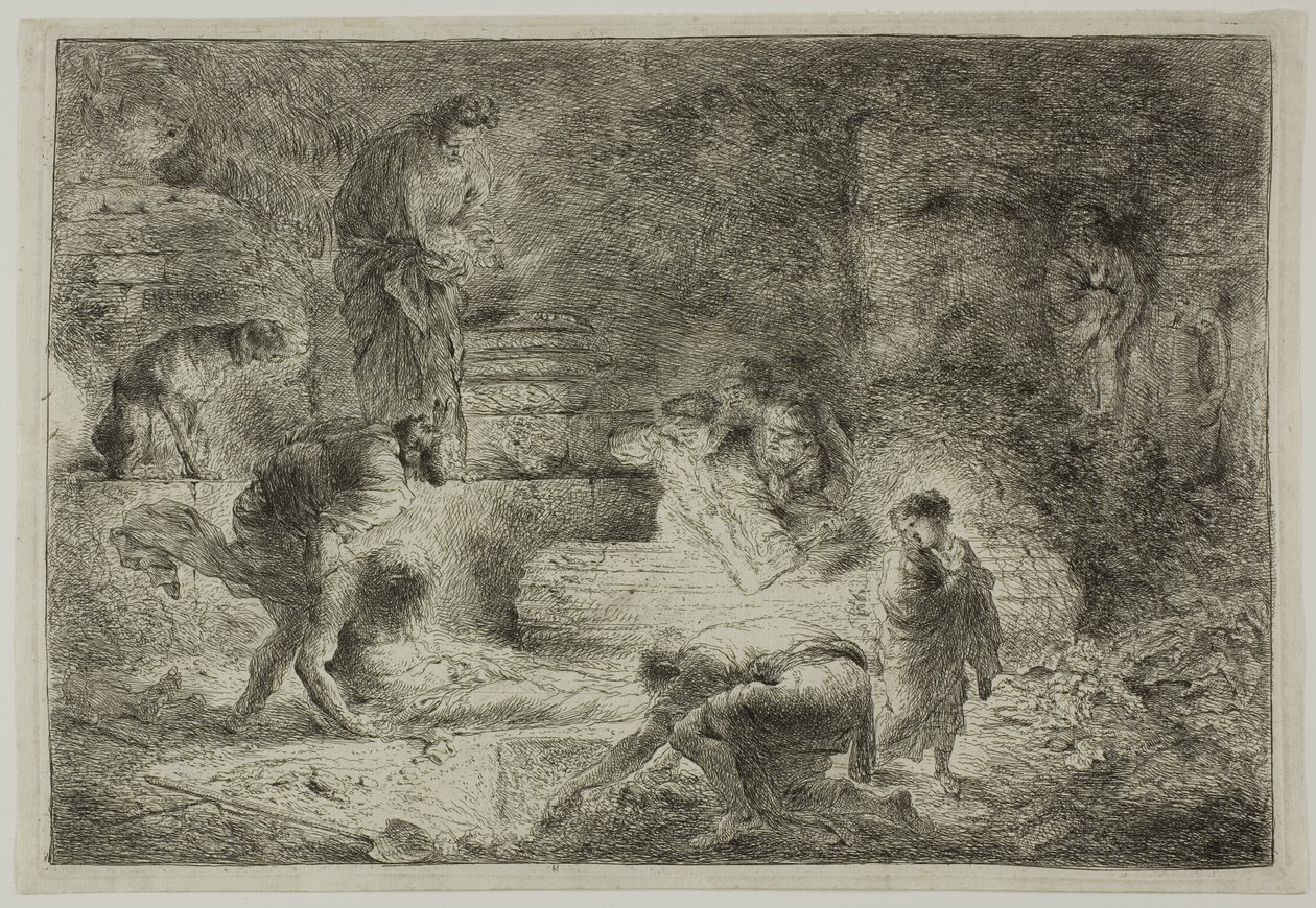Tobit begraver de døde af Giovanni Benedetto Castiglione