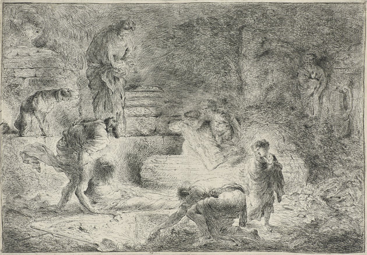 Tobit begraver de døde, c.1647-51 af Giovanni Benedetto Castiglione