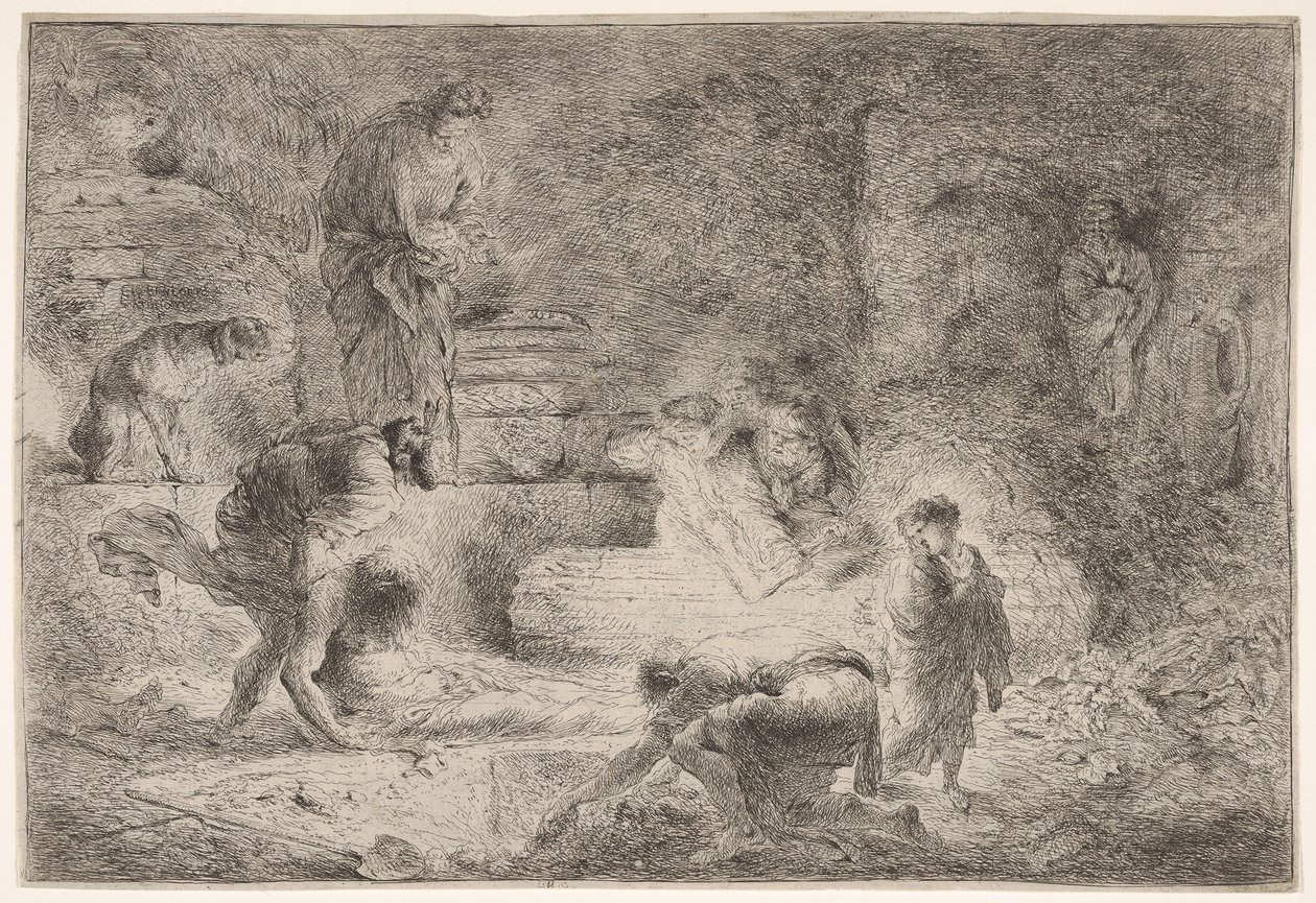 Tobit begraver de døde, ca. 1647-51. af Giovanni Benedetto Castiglione
