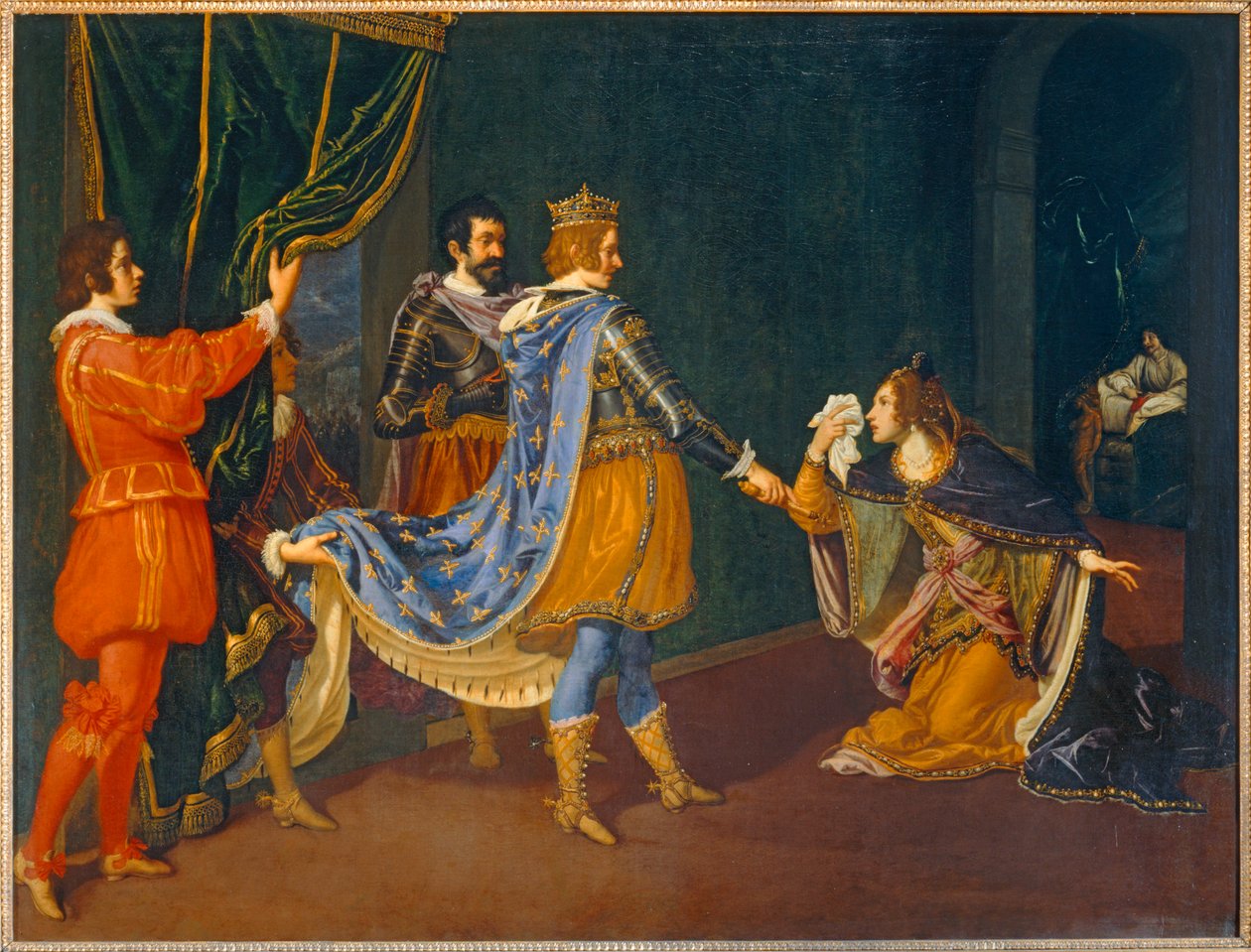 Isabella af Aragonien taler med Karl VIII på vegne af sin far, Alfonso, konge af Napoli, og sin mand, Giovanni Galeazzo Sforza, hertug af Milano ... af Giovanni Biliverti