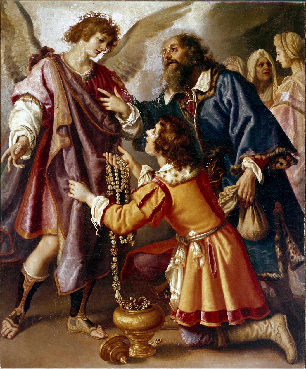 Ærkeenglen Raphael nægter Tobie Tobits gaver, der tilbyder penge til Tobies ledsager Angel, som gav ham synet tilbage. Maleri af Giovanni Bilivert (1576-1644) af Giovanni Biliverti