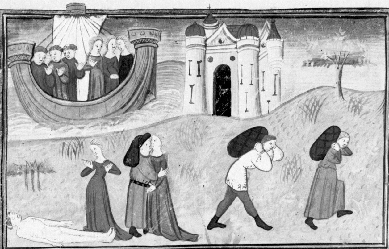 Decameron,Tre par rejser til Kreta; de tre pars uheldige oplevelser. Fjerde dag, novelle 3 af Giovanni Boccaccio