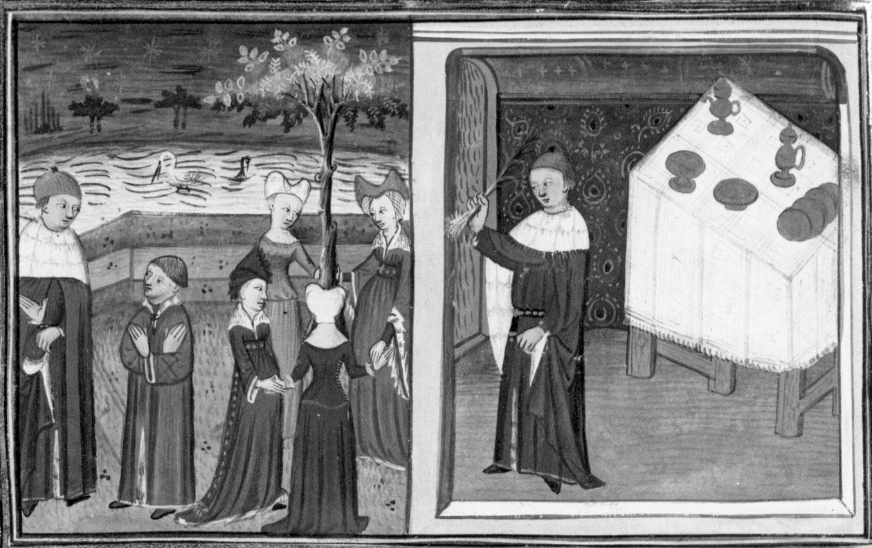 Decameron, Alberto de Bologne ser Margherita danse; Alberto forklarer sin kærligheds natur ved hjælp af eksemplet med porren. Første dag, novelle 10 af Giovanni Boccaccio