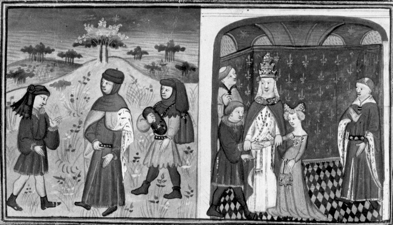 Decameron, Alexander møder en ung abbed; paven gifter Alexander med prinsessen af England. Anden dag, novelle 3 af Giovanni Boccaccio